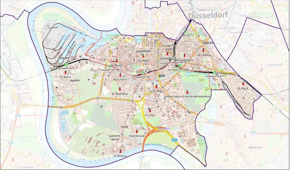 Pastorale Einheit: Unter- und Oberbilk, Friedrichstadt und Eller-West+ St. Bonifatius (c) Bundesamt für Kartographie und Geodäsie 2022