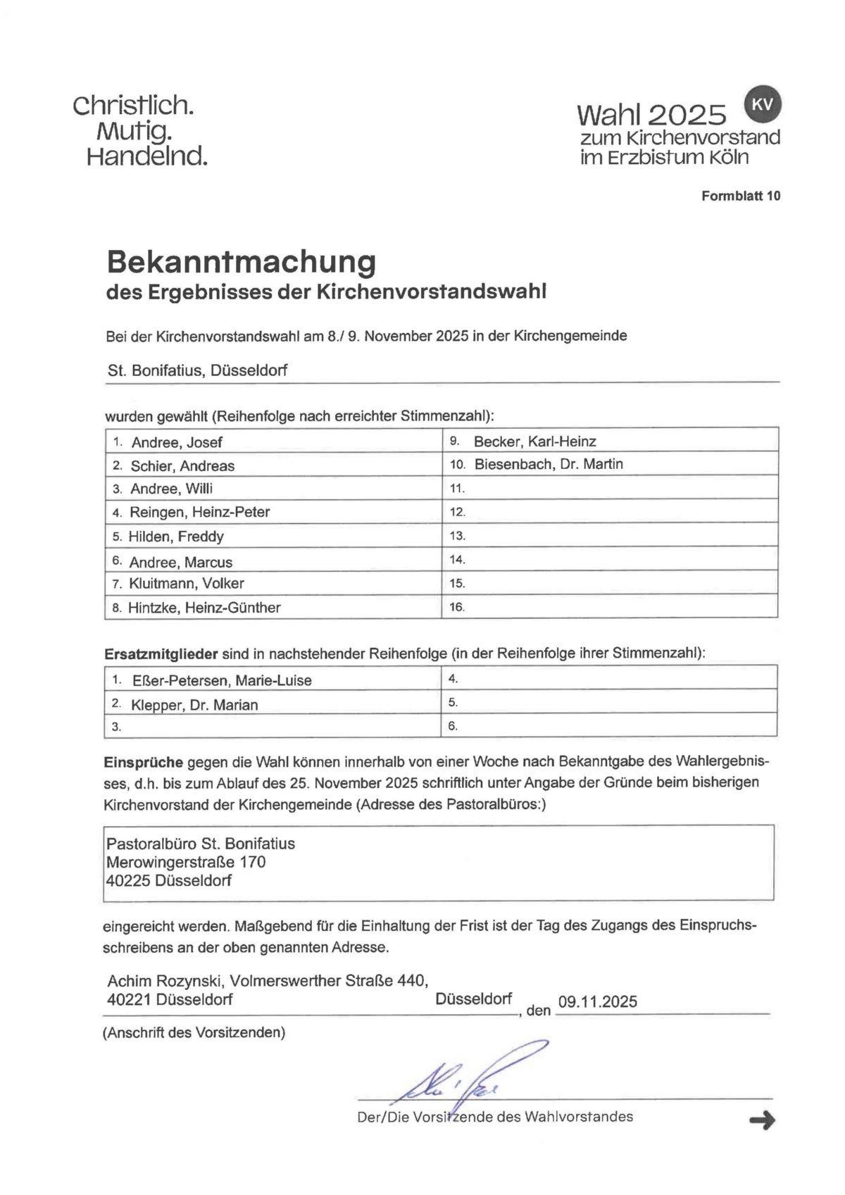 Bekanntmachung KV-Wahl (c) kath. Kirchengemeinde St. Bonifatius