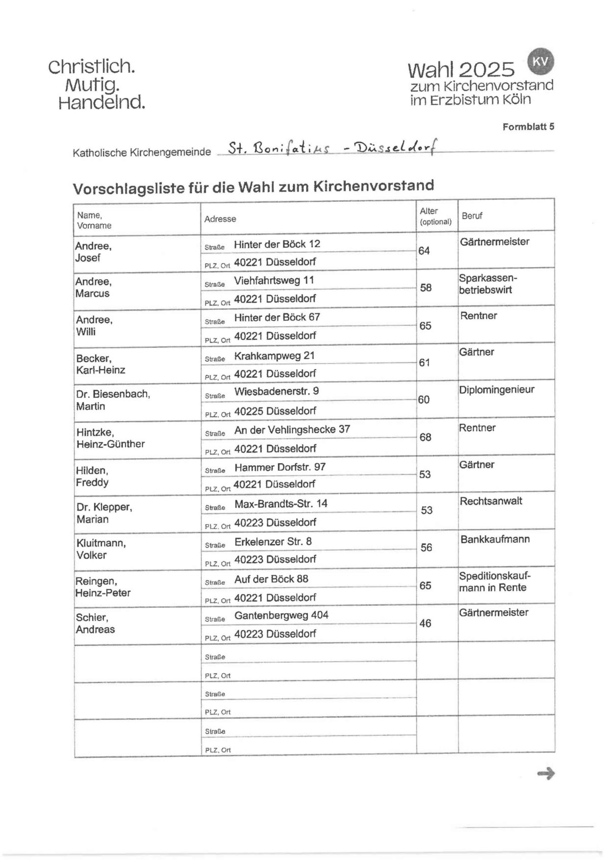 Wahlvorschlag KV_Aushang (c) kath. Kirchengemeinde St. Bonifatius Düsseldorf