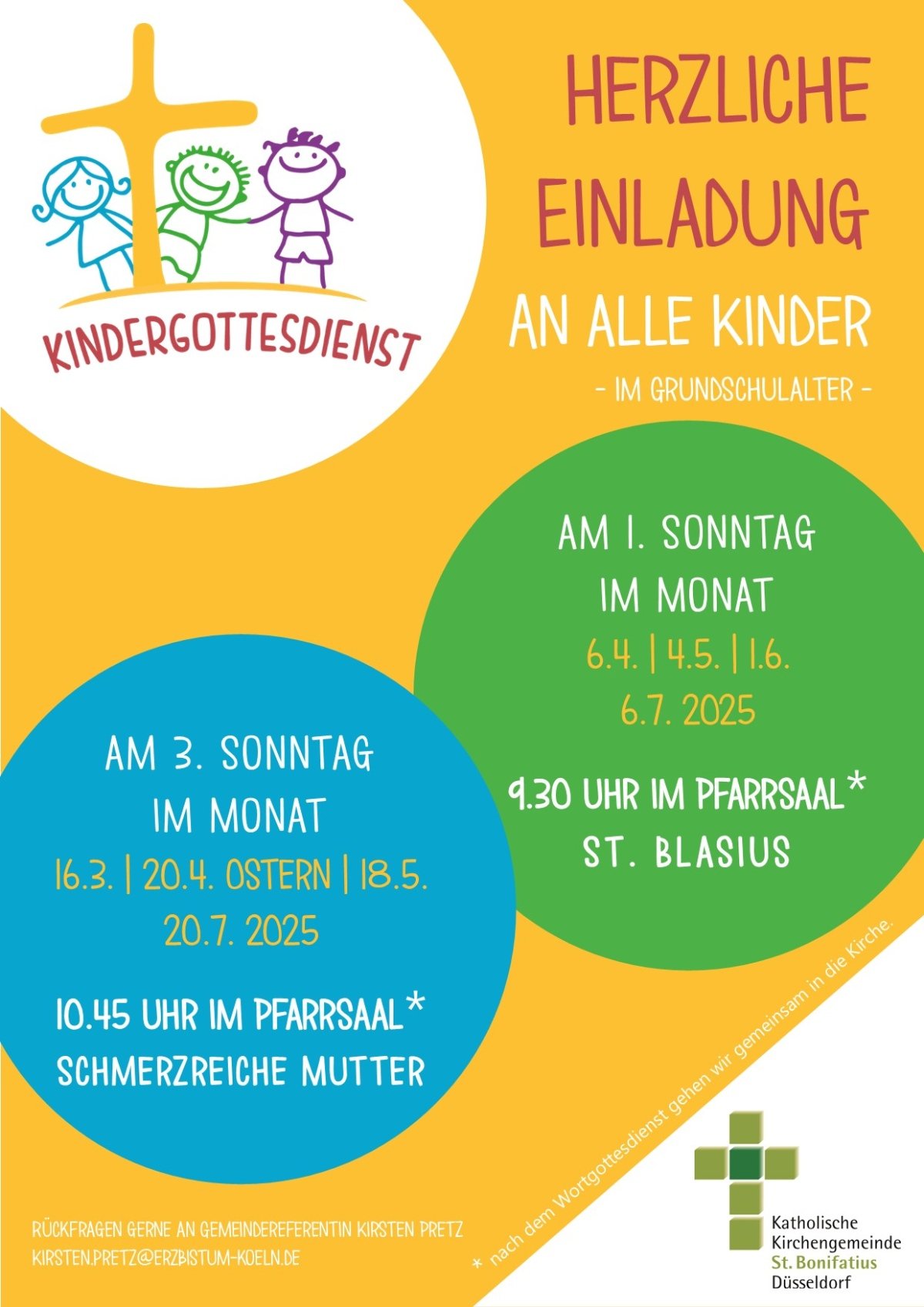 Plakat Kinderwortgottesdienste der kath. Kirchengemeinde St. Bonifatius, Düsseldorf, in Hamm und Flehe (c) Gemeindereferentin Kiursten Pretz
