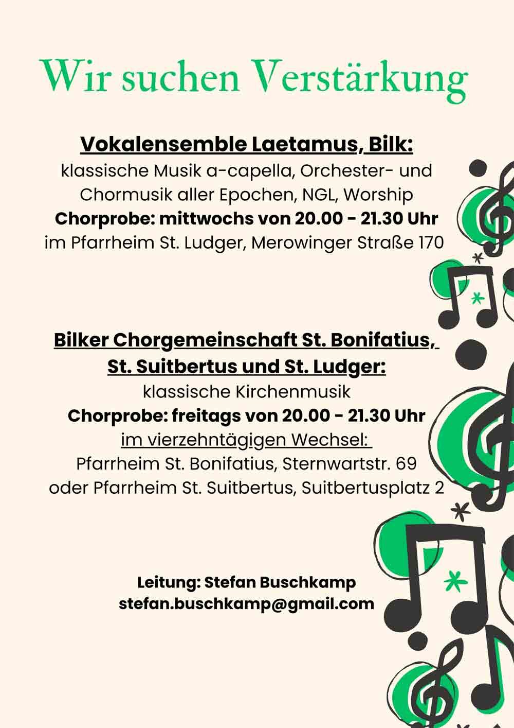Laetamus und Chorgemeinschaft suchen Verstaerkung (c) kath. Kirchengemeinde St. Bonifatius Düsseldorf