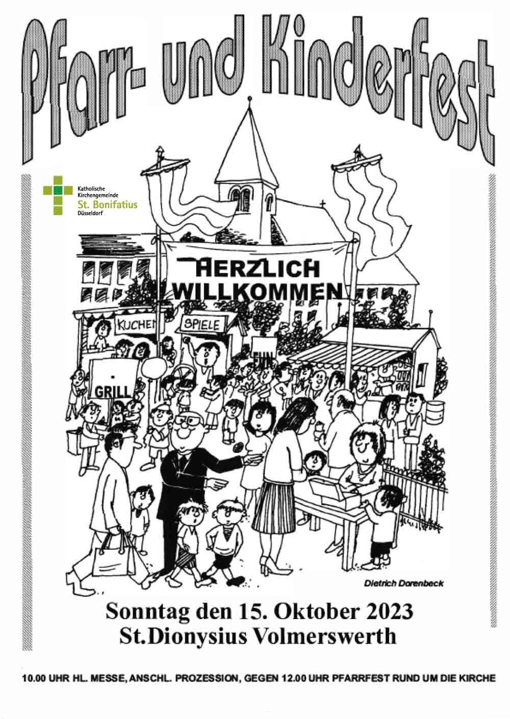 Plakat Pfarrfest 2023 Volmerswerth in der kath. Kirchengemeinde St. Bonifatius Düsseldorf (c) OA Volmerswerth der kath. Kirchengemeinde St. Bonifatius Düsseldorf