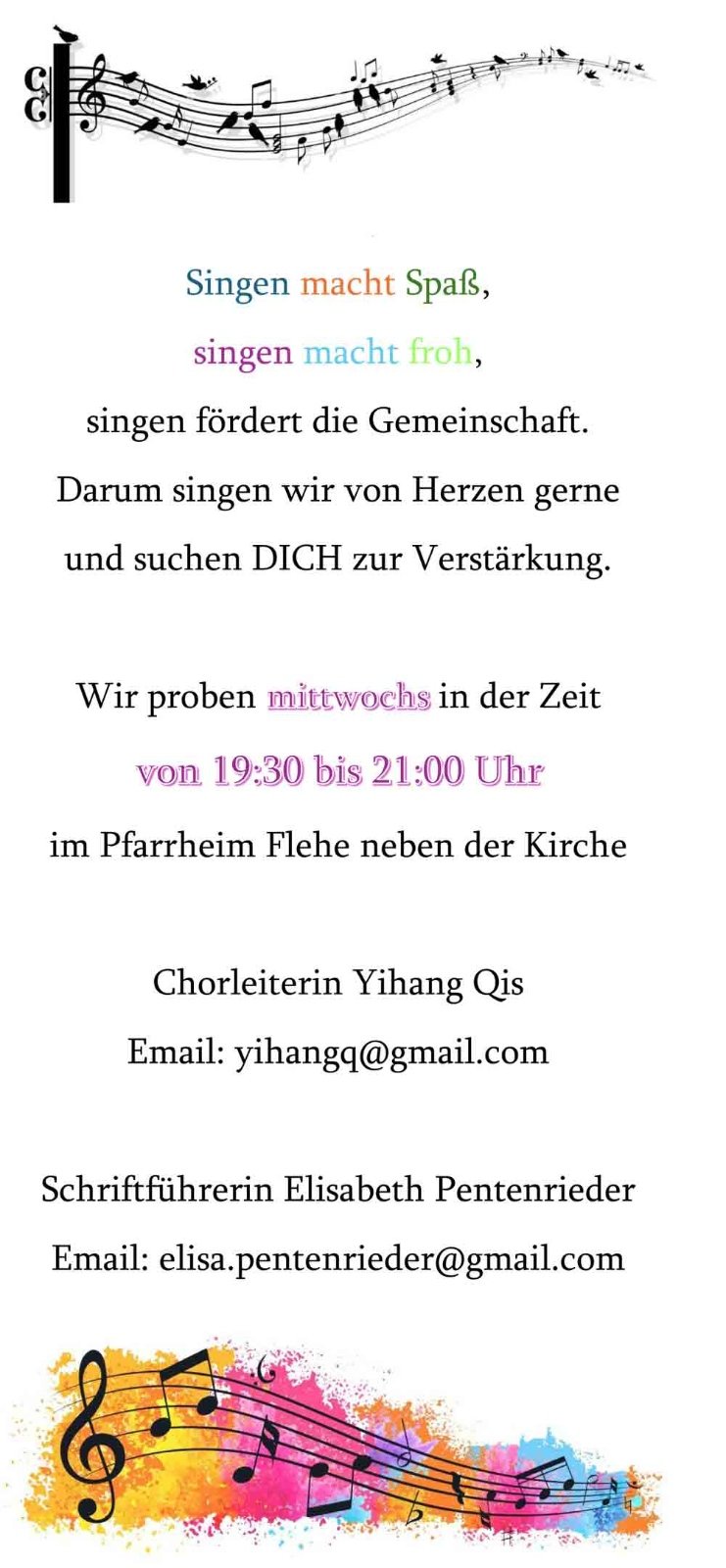 Singen macht Spaß (c) Kirchenchor Flehe der kath. Kirchengemeinde St. Bonifatius Düsseldorf