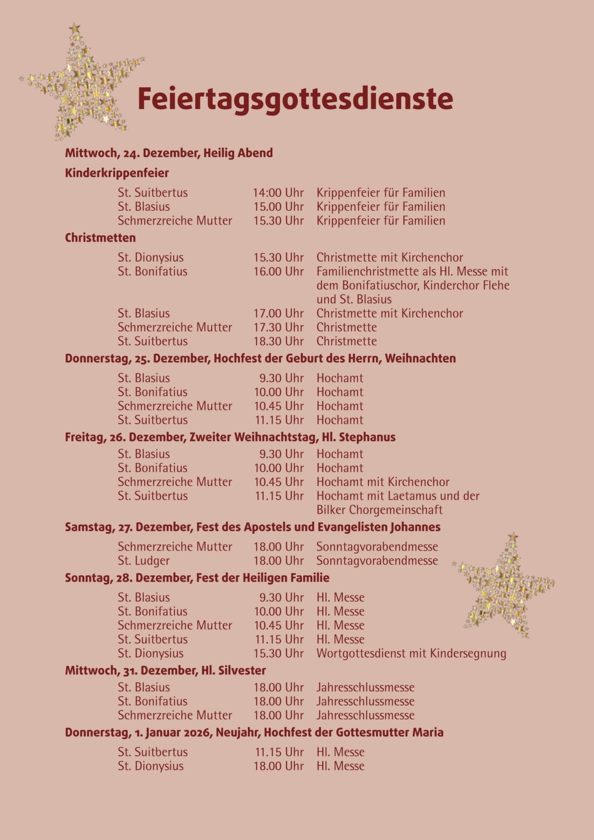 Feiertagsgottesdienste der kath. Kirchengemeinde St. Bonifatius Düsseldorf (c) kath. Kirchengemeinde St. Bonifatius Düsseldorf