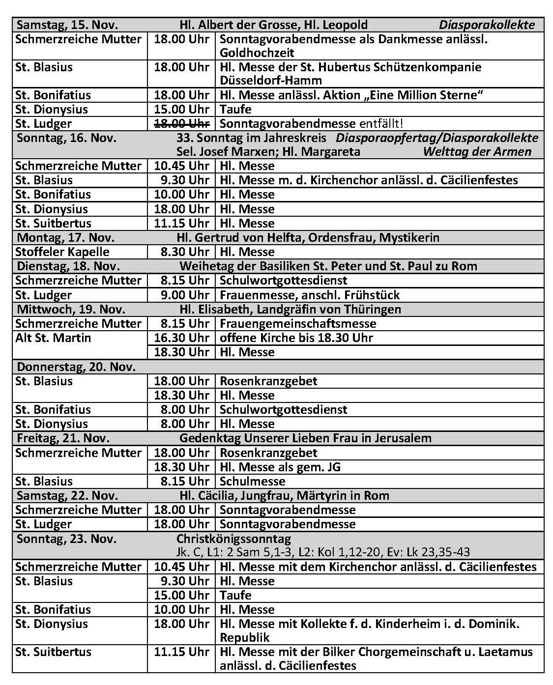 Gottesdienstordnung_16-11-2025 (c) kath. Kirchengemeinde St. Bonifatius Düsseldorf