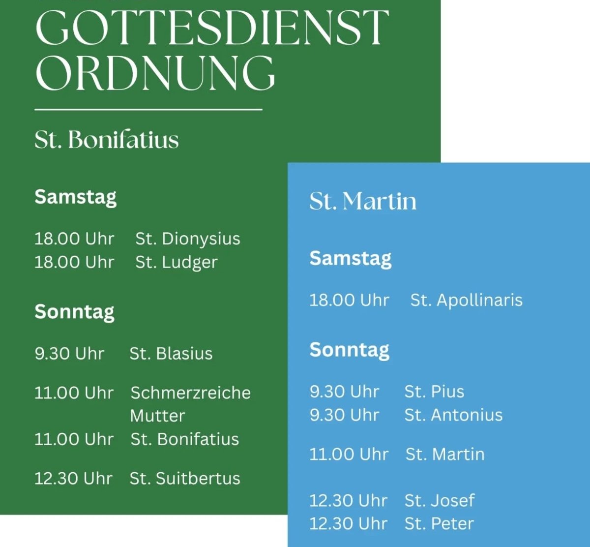 Gottesdienstordnung ab 01.09.2026 (c) kath. Kirchengemeinde St. Bonifatius Düsseldorf