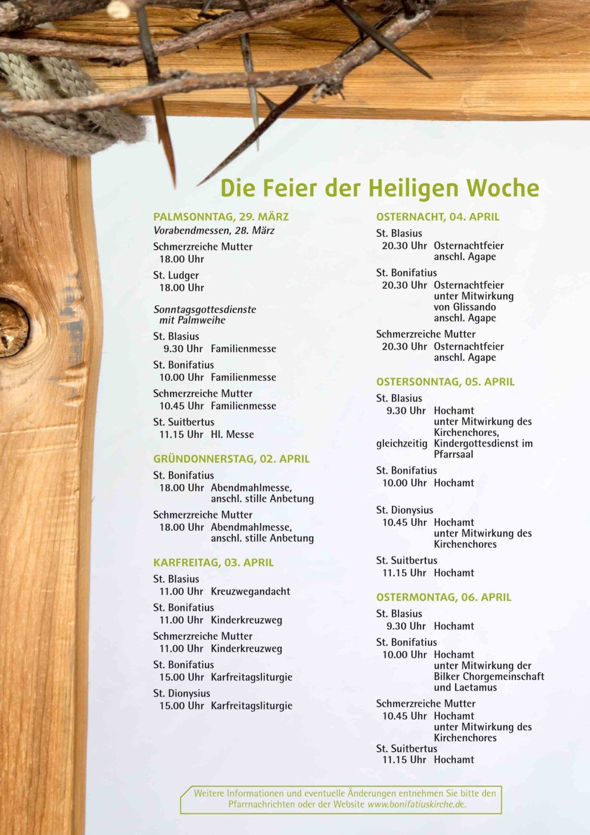 Gottesdienste in der Heiligen Woche (c) kath. Kirchengemeinde St. Bonifatius in Düsseldorf