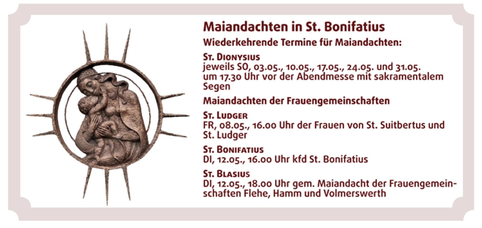 Maiandachten (c) kath. Kirchengemeinde St. Bonifatius Düsseldorf