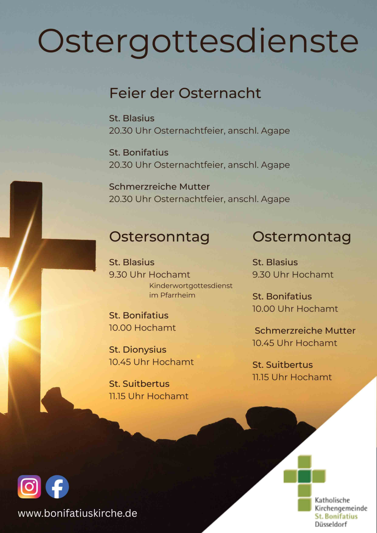 Ostergottedienste in der kath. Kirchengemeinde St. Bonifatius Düsseldorf (c) kath. Kirchengemeinde St. Bonifatius Düsseldorf