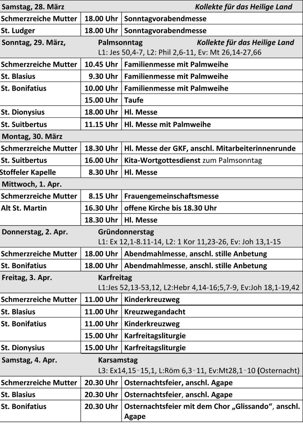 Pfarrnachrichten ab dem 28.03.2026 der kath. Kirchengemeinde St. Bonifatius Düsseldorf (c) kath. Kirchengemeinde St. Bonifatius Düsseldorf